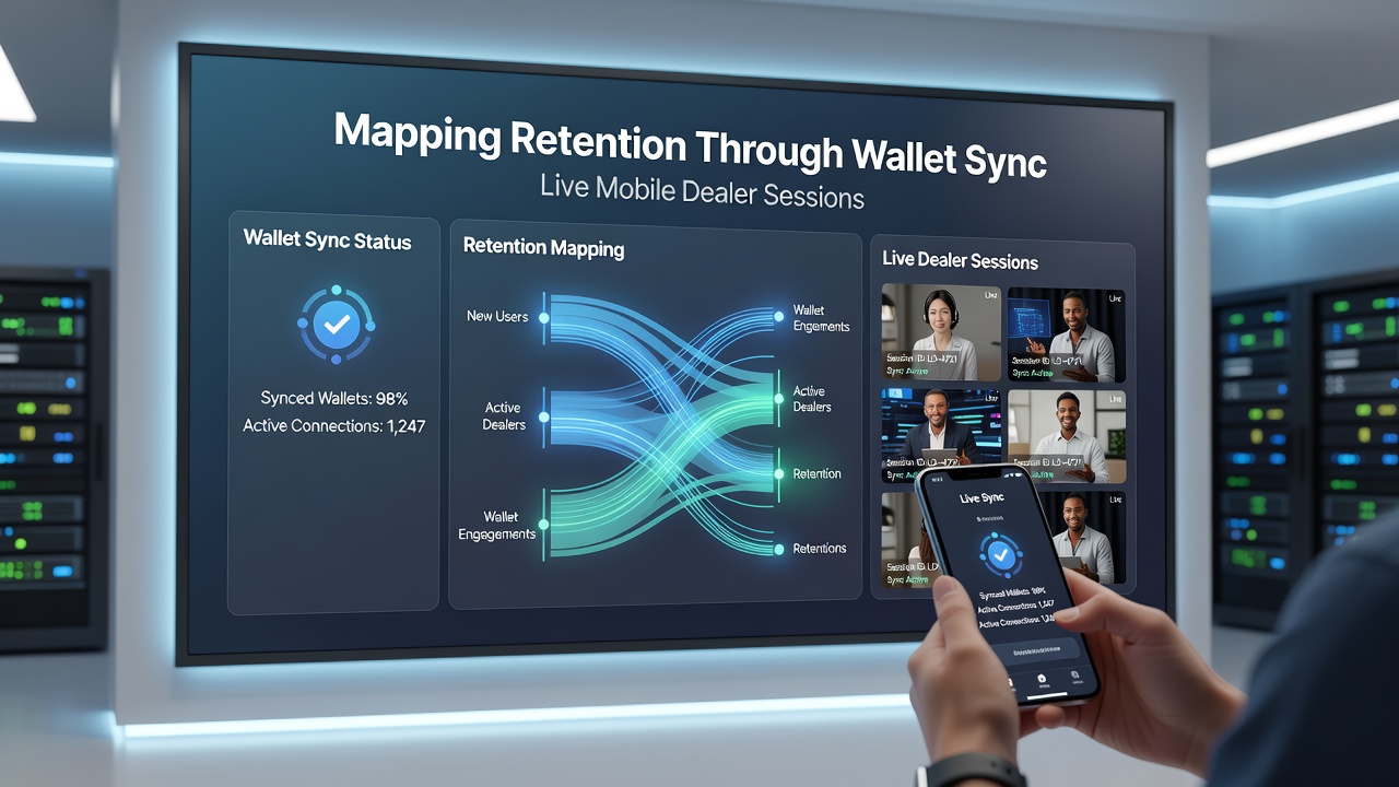 Analyse-Dashboard mit Retention-Maps aus Wallet-Sync-Daten in mobilen Live-Dealer-Umgebungen