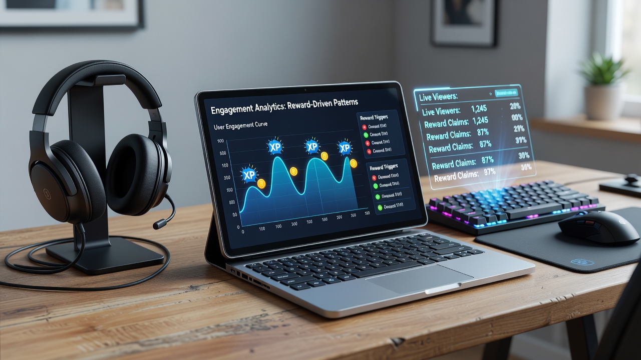 Detaillierte Ansicht einer Live-Gaming-App mit Belohnungsverlauf und Engagement-Statistiken